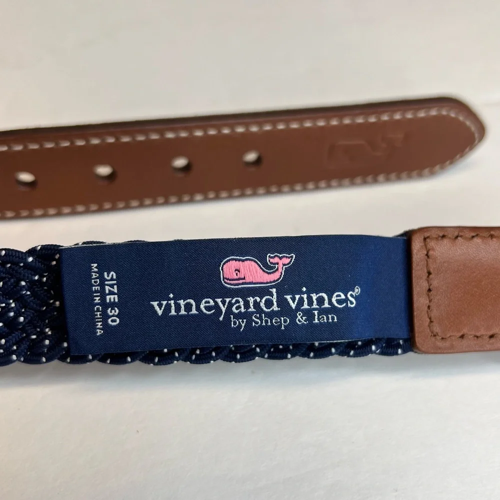 Vineyard Vines Boys Flecked Braided Bungee Belt Navy/White Size 30 New W/O Tags